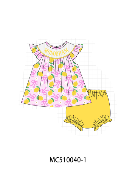 PO69 Purple bow lemon monogram smocked collection