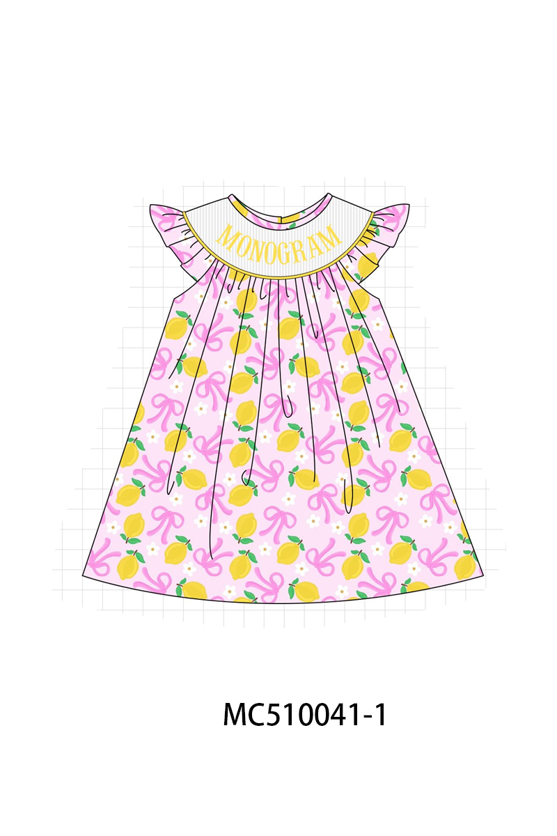 PO69 Purple bow lemon monogram smocked collection