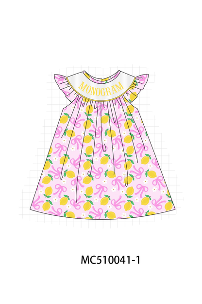PO69 Purple bow lemon monogram smocked collection