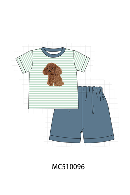 PO69 Green stripe puppy french knot collection