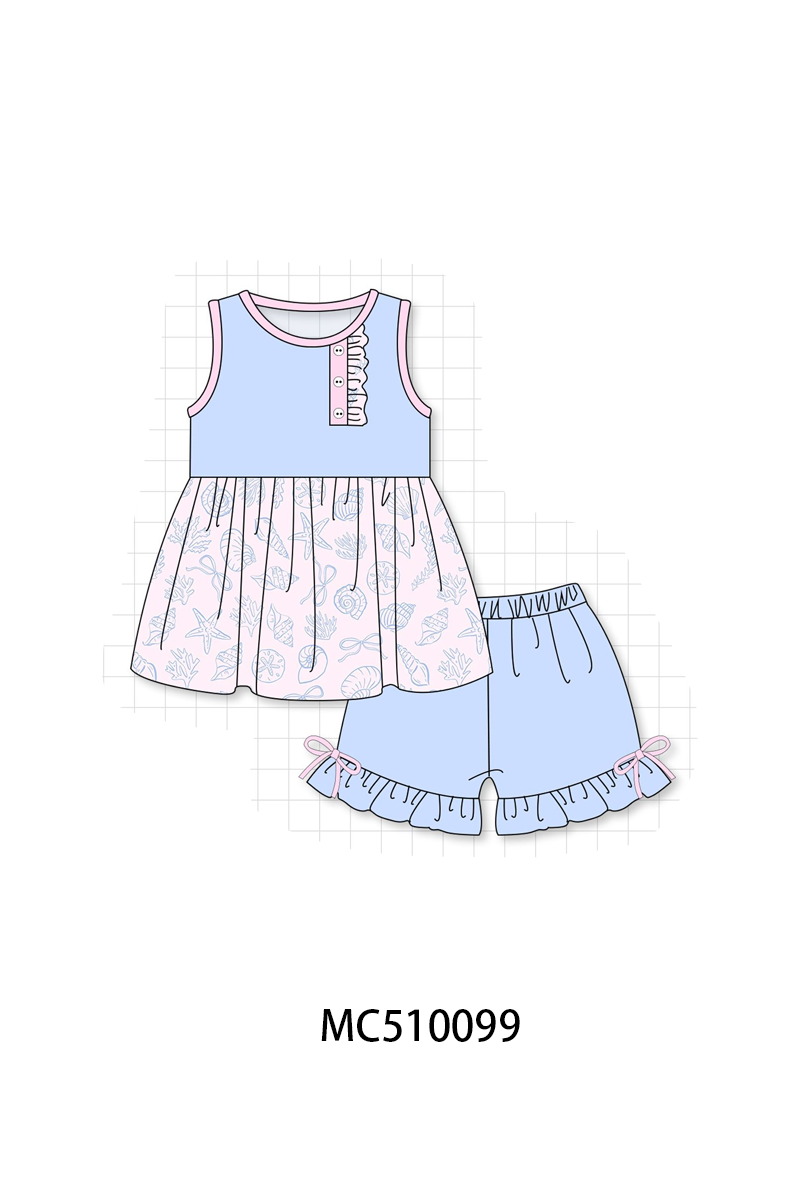 PO69 Blue beach shells starfish print collection