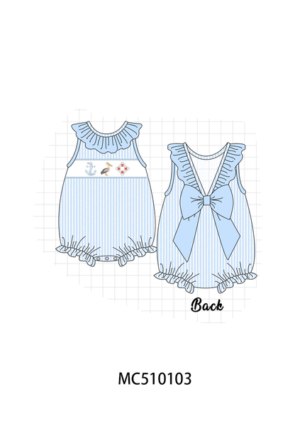 PO69 Blue nautical trio embroidery stripe collection