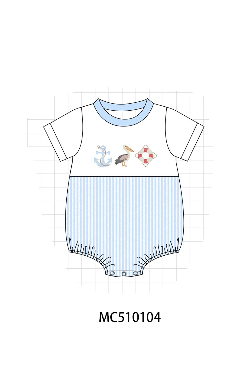 PO69 Blue nautical trio embroidery stripe collection