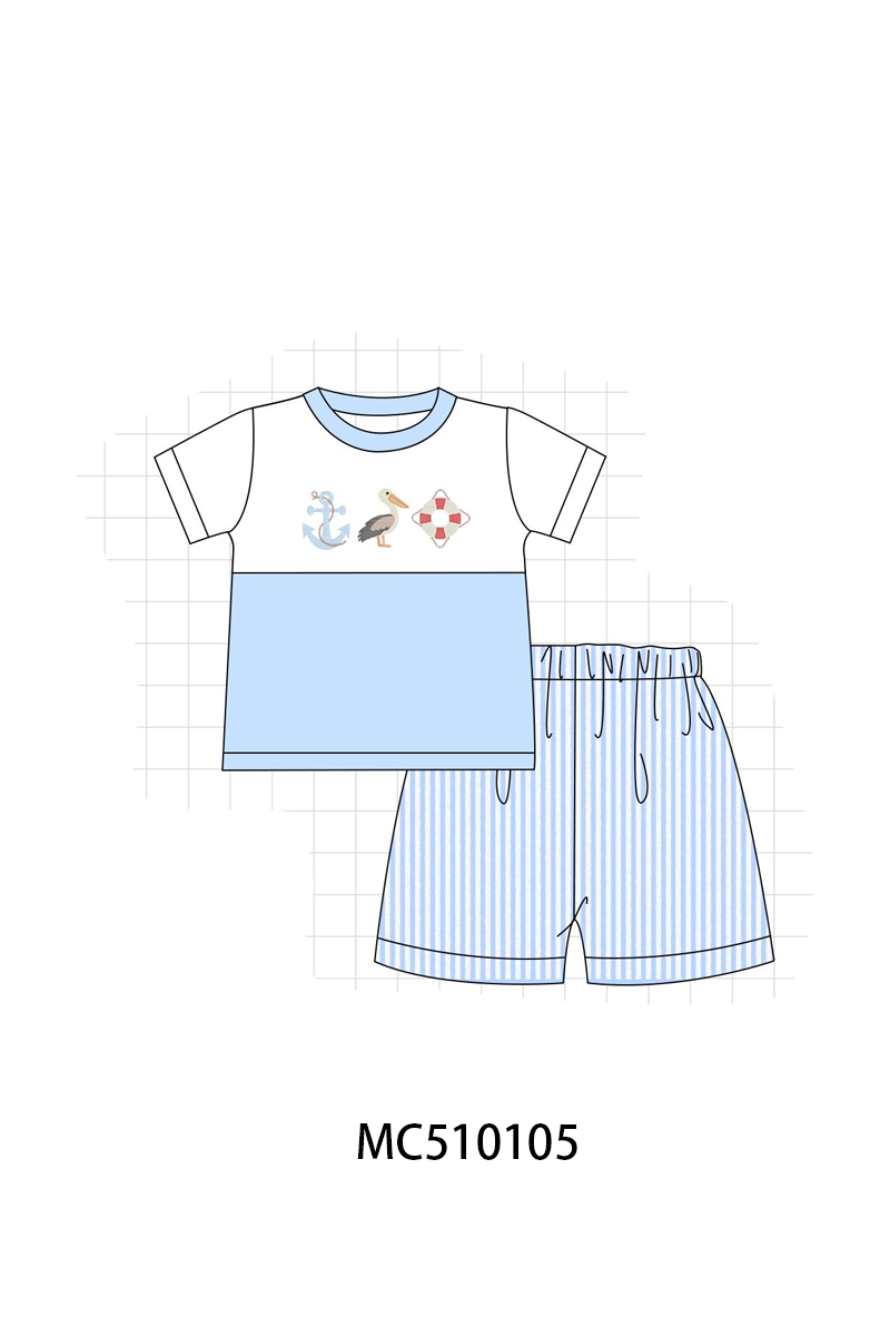 PO69 Blue nautical trio embroidery stripe collection