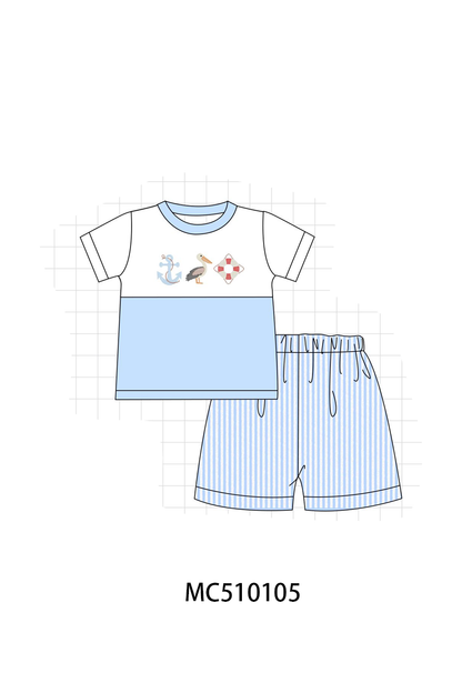 PO69 Blue nautical trio embroidery stripe collection