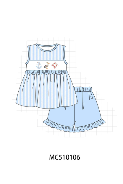 PO69 Blue nautical trio embroidery stripe collection