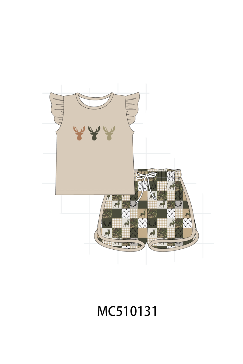 PO69 Green hunting deer embroidery collection