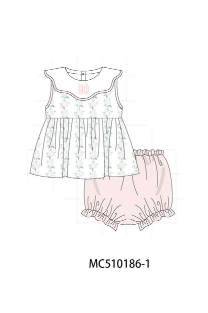 *Pre-Order* Pink monogram embroidery floral ruffle collection