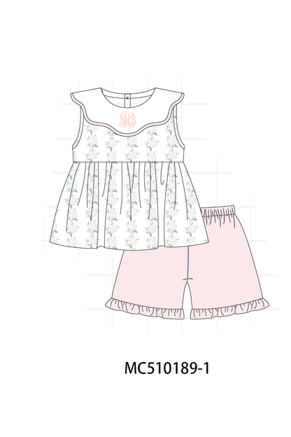 *Pre-Order* Pink monogram embroidery floral ruffle collection