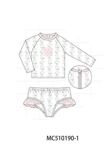 *Pre-Order* Pink monogram embroidery floral ruffle collection
