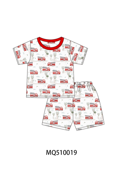 PO70 Red fire truck print bamboo collection