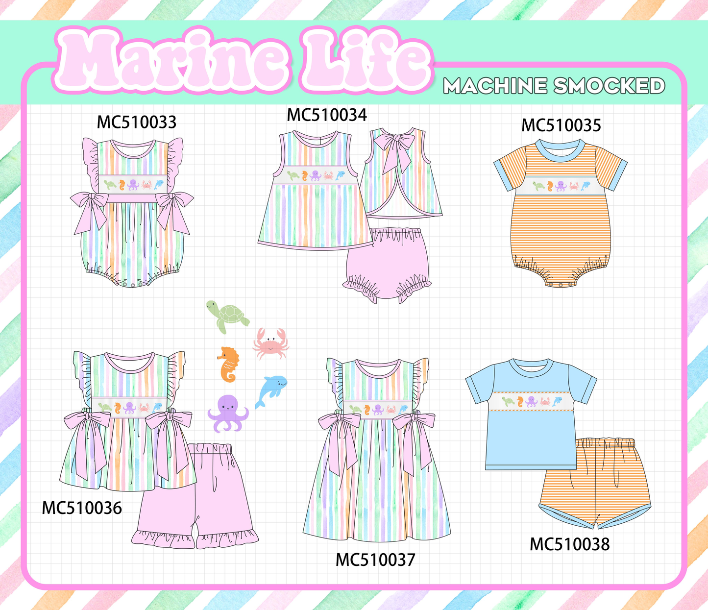 PO69 Purple marine smocked stripe collection