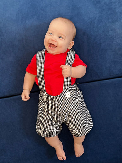 Gingham Shortalls - Black and White