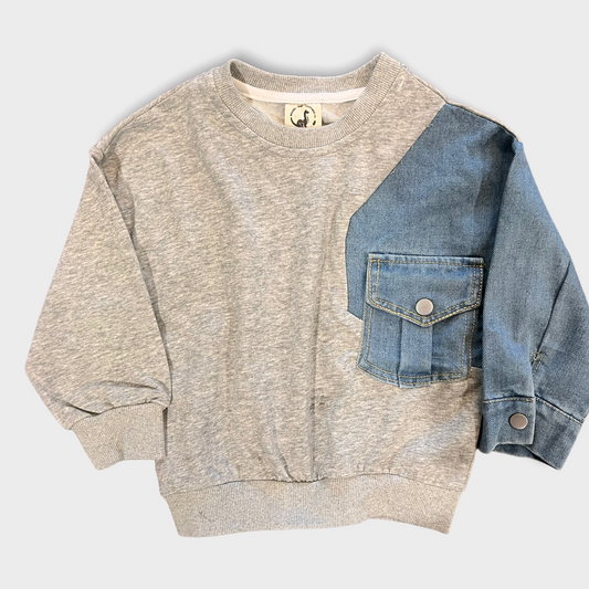 Asymmetrical Denim Sweater | Gray