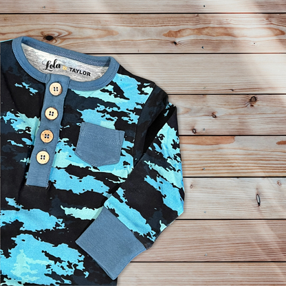 Wooden Button Romper - Modern Camo (Organic)