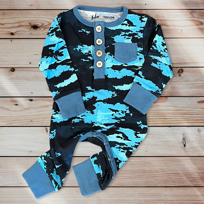Wooden Button Romper - Modern Camo (Organic)
