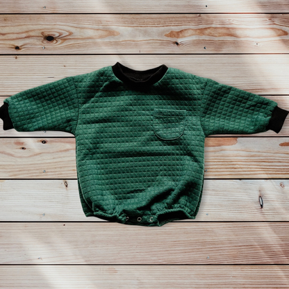 Quilted Sweatshirt Romper - Forest
