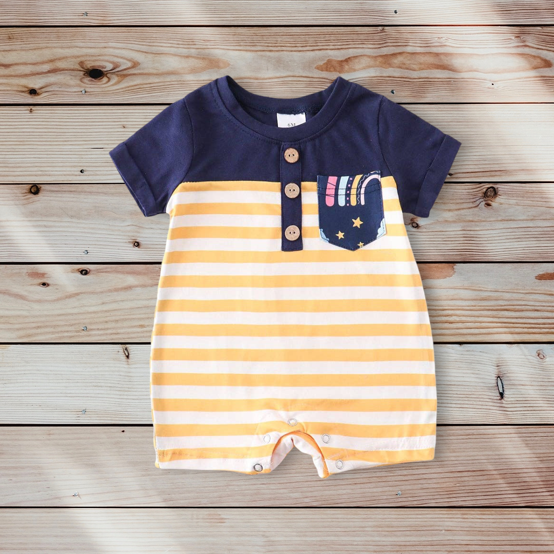 Navy stripe baby romper