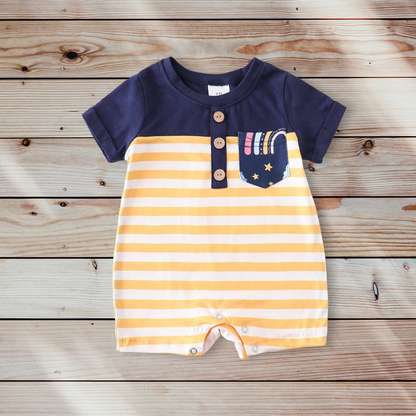 Navy stripe baby romper